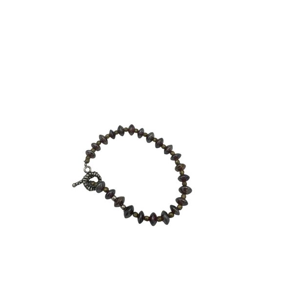 Iridescent Red and Gold Glass Beaded Bracelet with Toggle Clasp - Picture 3 of 7